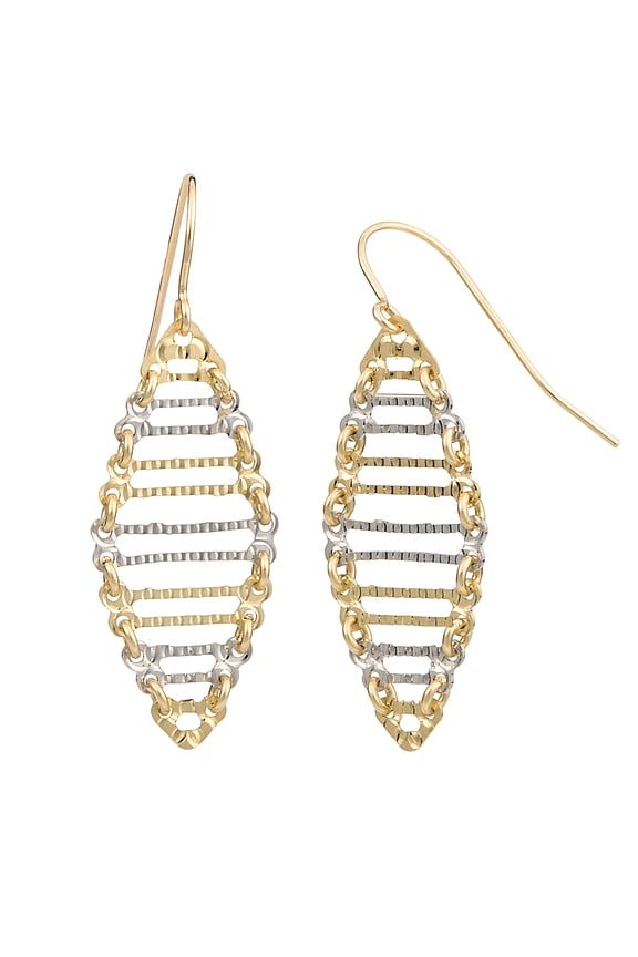 KoolJewelry 14k Two-tone Gold Diamond-cut Oval Ladder Dangle Earrings