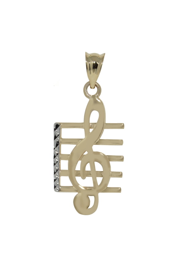 14k Two-tone Gold Diamond-cut Musical Clef Note Pendant