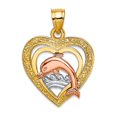 thumbnail image 1 of 14k Two-tone Gold Dolphin In Love Heart Pendant Necklace Tri-color 15.7x15.7mm Wide 1.8mm Thick Pendant for Women, 1 of 2