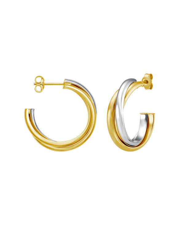 14k Two-tone Gold Interlocking Trinity C-hoop Earrings With Push Back Clasp Hoop Earring for Women