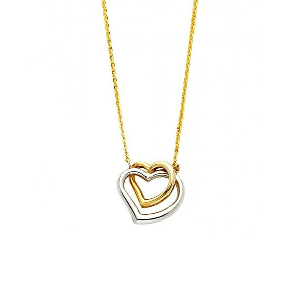 14k Two-tone Gold Intertwined Double Heart Necklace