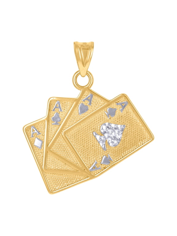 14k Two-tone Gold Mens Playing Cards Ace Of Love Hearts Gambling Fashion Charm Pendant 27.7x22 Necklace for Men