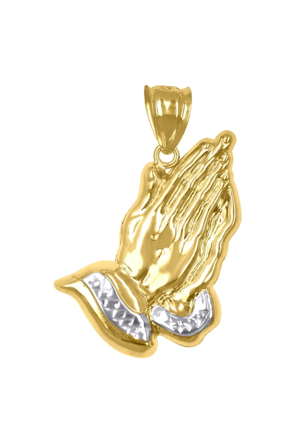 14k Two-tone Gold Mens Praying Hands Symbol Religious Charm Pendant for Men