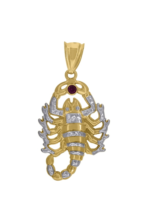 14k Two-tone Gold Mens Purple Cubic-Zirconia Scorpion Insect Zodiac Sign/Wildlife Charm Pendant