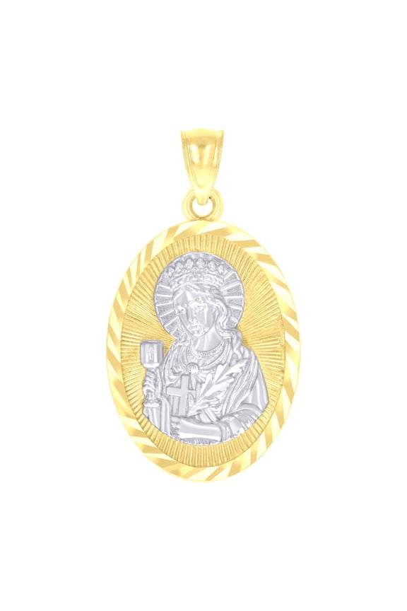 14k Two-tone Gold Mens St. Barbara Religious Charm Pendant for Men