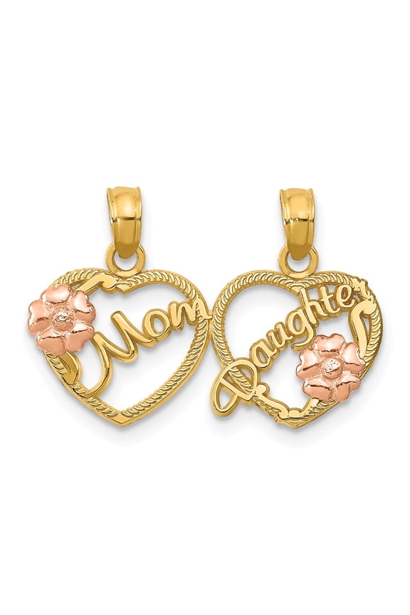 14k Two-tone Gold Mom - Daughter Breakable Hearts Pendant