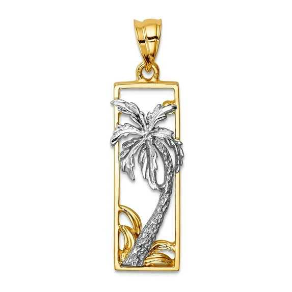 14k Solid Gold Two-tone Palm Tree Pendant Necklace 32.25mm long Pendant for Women - 2.0 Grams