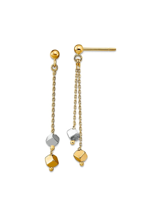 14k Two-tone Gold Polished Beaded Post Long Drop Dangle Earrings 36.08x3.86mm Wide Dangle Earring for Women