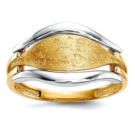14k Solid Gold Two-tone Polished and Textured Ring Size 7.00 Ring for Women - 2.4 Grams