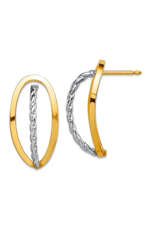14k Solid Gold Two-tone Polished and Twisted Fancy Post Earrings Stud Earring for Women - 1.9 Grams