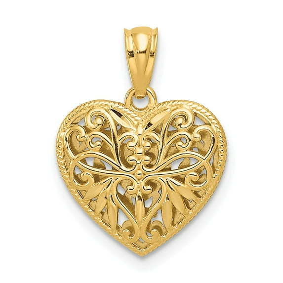14k Two-tone Gold Reversible Filigree Heart Pendant