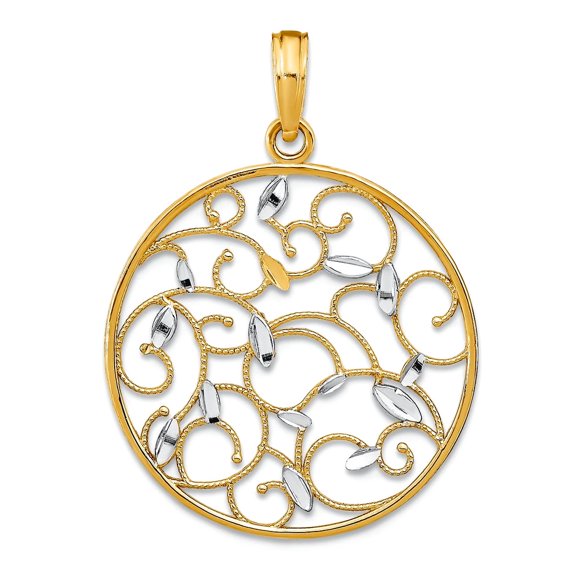 14k Two-tone Gold Round Cut-out Floral Medallion Pendant Necklace Pendant for Women - 1.3 Grams