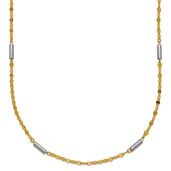 14k Two-tone Gold Sparkle-Cut Mini Bar Links Fancy Necklace 18 Inch 1.49mm Wide Pendant Necklace for Women