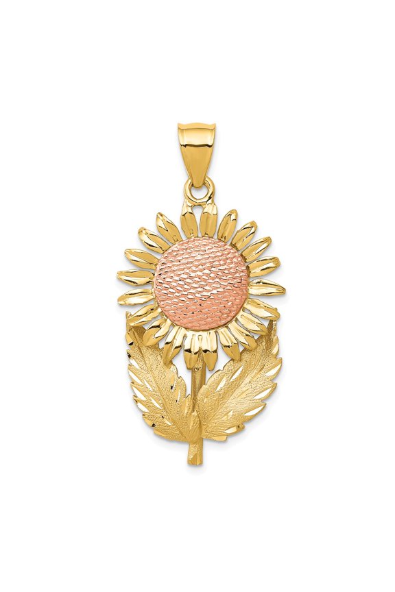 14k Two-tone Gold Sunflower Pendant