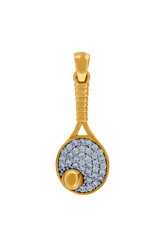 14k Two-tone Gold Unisex Cubic Zirconia Tennis Racquet Ball Sport Charm Pendant Necklace 24.9x9.1m Pendant for Women
