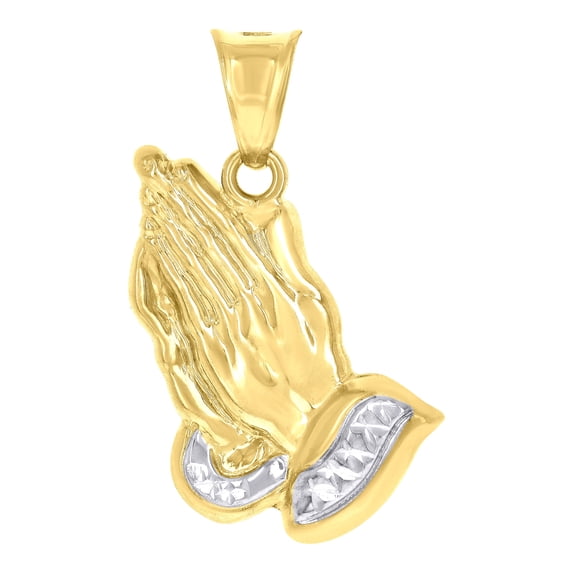 14k Two-tone Gold Unisex Praying Hands Symbols Religious Charm Pendant for Men Women