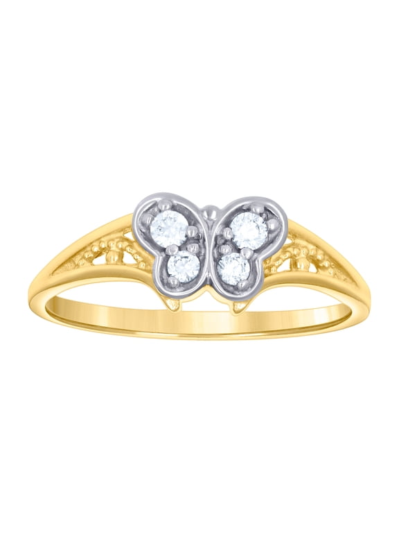14k Two-tone Gold Womens Cubic Zirconia Butterfly Angel Wings Fashion Ring 6.6x1.2mm Wide Ring for Women