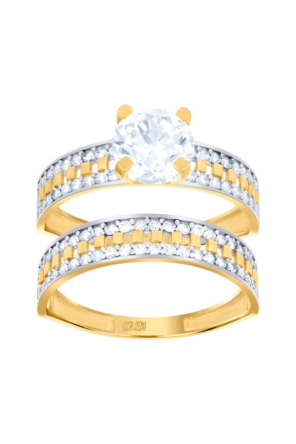 14k Two-tone Gold Womens Cubic Zirconia Center Stone Duo Bridal Ring Set 6.5mm Long Ring for Women