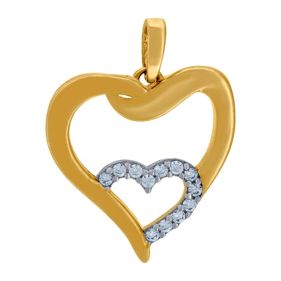 14k Two-tone Gold Womens Cubic Zirconia Double Open Love Heart Charm Pendant Necklace Pendant for Women