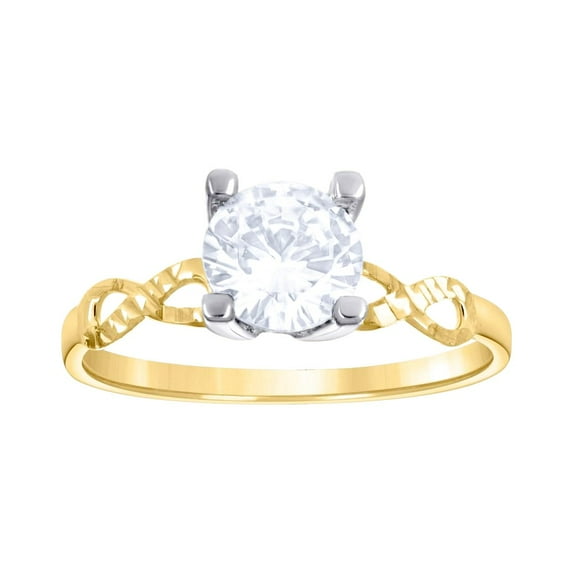 14k Two tone Gold Womens Cubic Zirconia Sparkle Cut Polished Finish Engagement Ring 7mm L Engagement Ring for Women