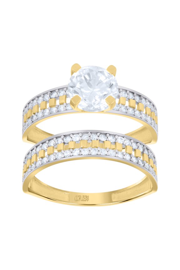 14k Two-tone Gold Womens Cubic-Zirconia Center Stone Duo Bridal Ring Set