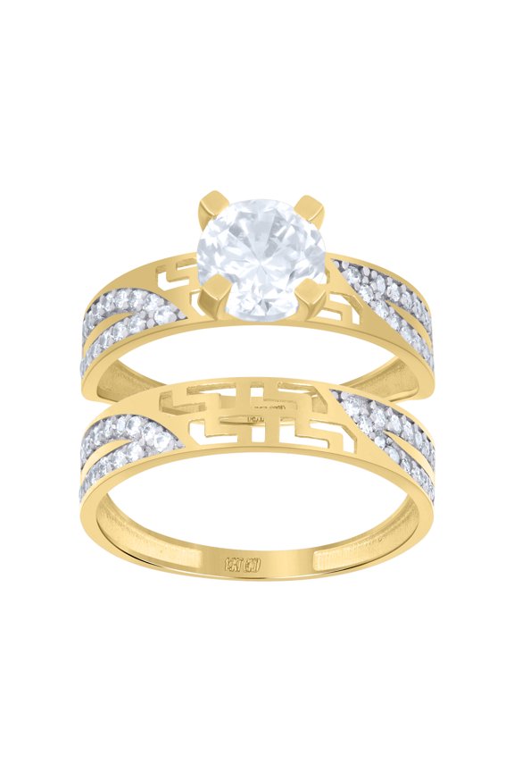 14k Two-tone Gold Womens Cubic-Zirconia Center Stone Duo Bridal Ring Set