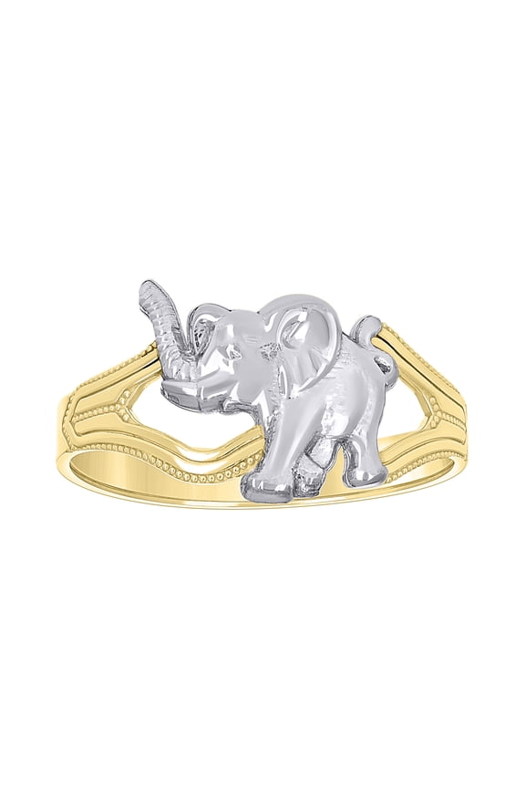 14k Two-tone Gold Womens Elephant Ring