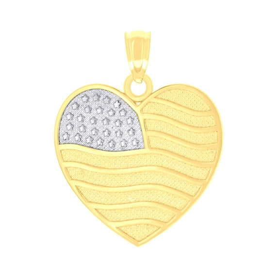 14k Two-tone Gold Womens Heart Usa Flag Badge Charm Pendant for Women