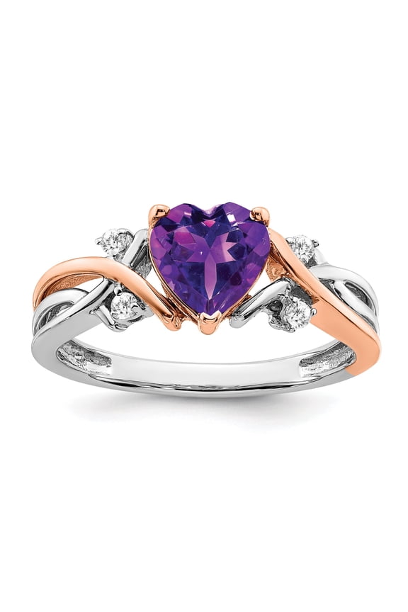 Amethyst Ring for Women 14K Two-Tone Gold Heart Design with Diamond Accents