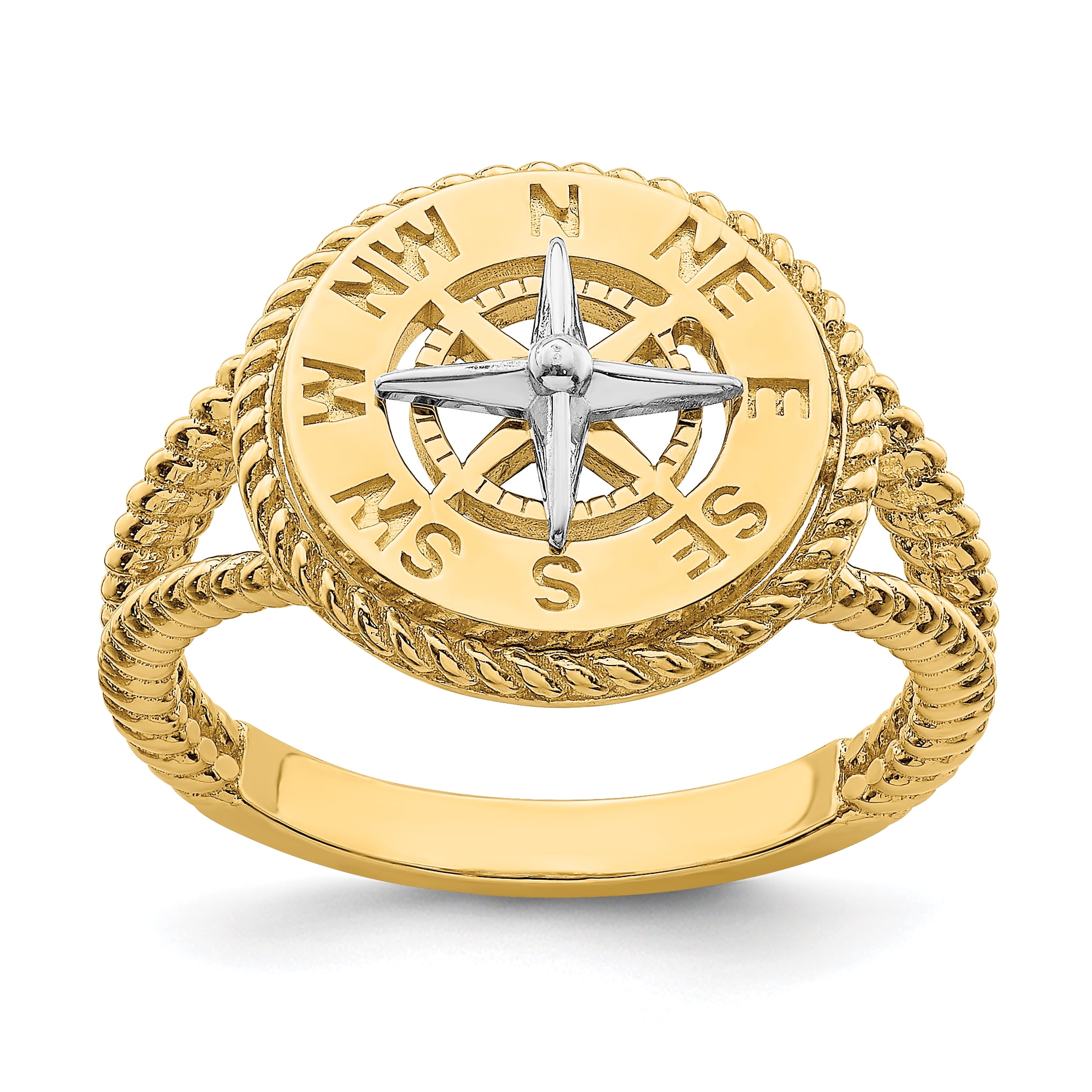 14k Two-tone Mini Nautical Compass Rope Ring R685 - Walmart.com