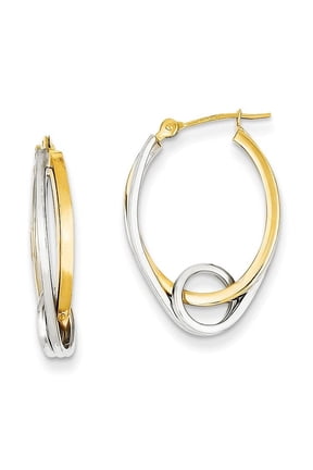 14k Two-tone Oval Hoops w/Loop Ear