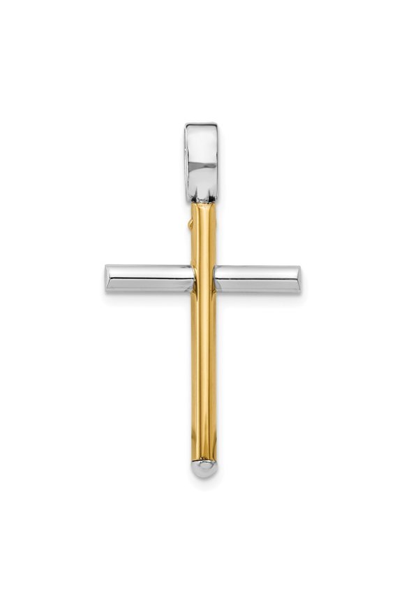 14k Two-tone Polished Cross Pendant - 2.1 Grams - Measures 32.25mm long 4mm Thick