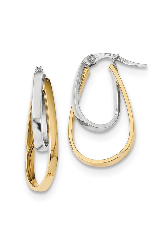 14k Two-tone Polished Double Oval Hoop Earrings - 1.5 Grams - Measures 26x14.8mm Wide 1.8mm Thick