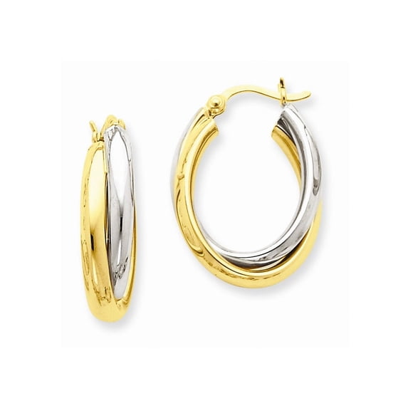 14k Two-tone Polished Double Oval Hoop Earrings