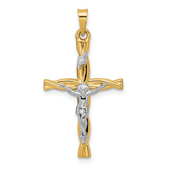 Gold Time 14k Two-Tone Polished Hollow Crucifix Pendant, 14k