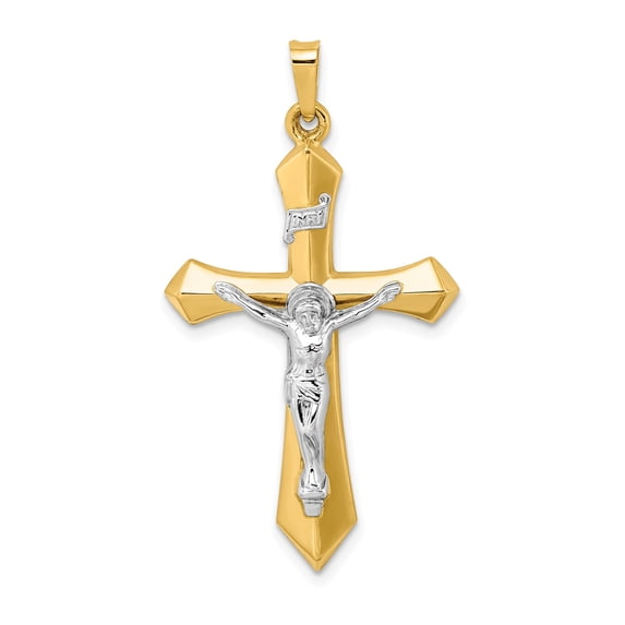 14k Two-tone Polished INRI Crucifix Pendant in 14k Yellow and White Gold