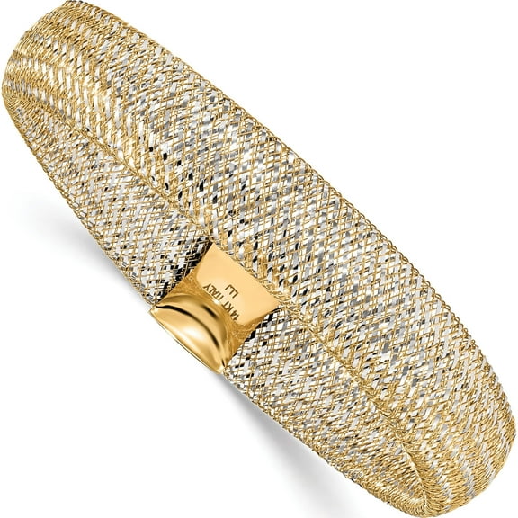 Jewelry by Sweet Pea 14K with Rhodium Polished Mesh Stretch Bracelet