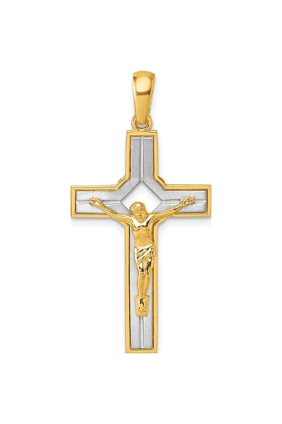 14K Two-tone Two-tone Polished and Satin Crucifix With Square Cut Out Pendant