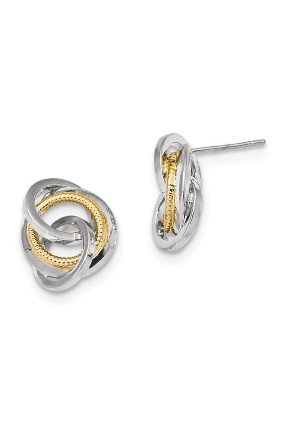14k Two-tone Polished and Textured Post Earrings - 2.2 Grams - Measures 17x13.5mm Wide