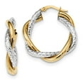 thumbnail image 1 of 14k Two-tone Polished and Textured Twisted Hoop Earrings, 1 of 2