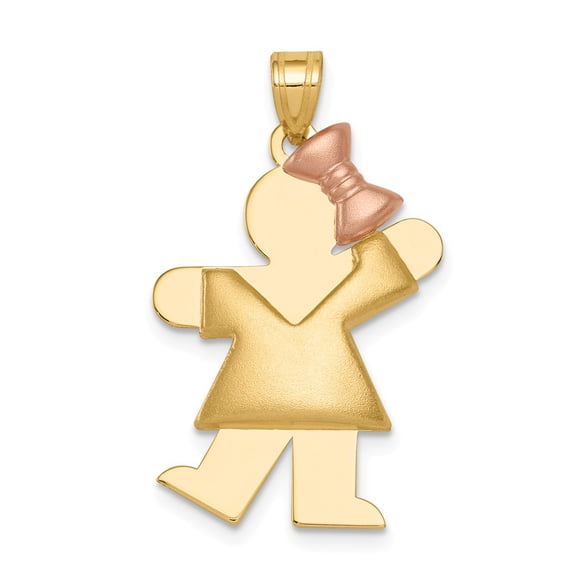 14k Two-tone Puffed Girl w/Bow on Right Engravable Charm