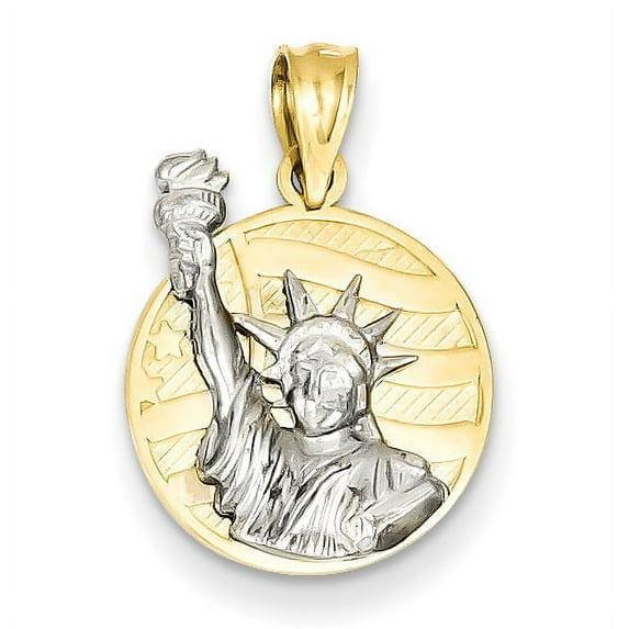 14k Two-tone Small Lady Liberty on American Flag Disk Pendant