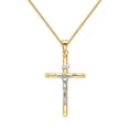 thumbnail image 1 of 14k Two-tone Solid Gold Crucifix Religious Pendant with 2-mm Flat Wheat Chain, 1 of 3
