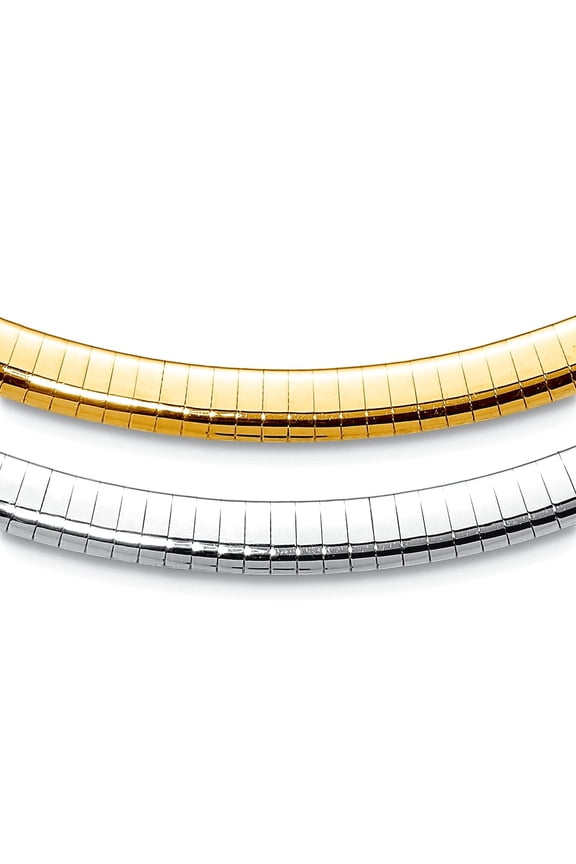 6mm 14k Yellow Gold Fancy Omega clasp With Rhodium Supreme Reversible Omega Necklace 18 Inch Pendant Necklace for Women