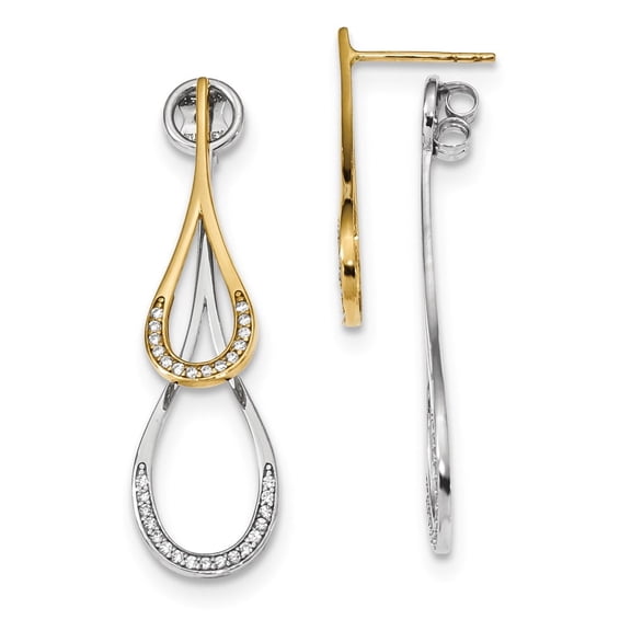 Finest Gold 14K Two-Tone Teardrop CZ Front & Back Earrings