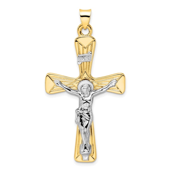 14k Two-tone Two-tone Polished Solid INRI Crucifix Pendant