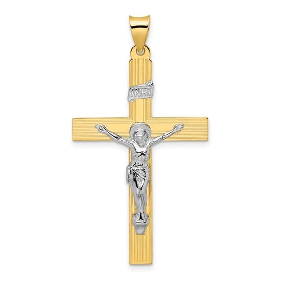 Finest Gold 14K Two-Tone Polished Solid INRI Crucifix Cross Pendant