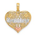 thumbnail image 1 of 14k Two Tone Gold, White Rhodium Polished Finish GRANDMA In Filigree Heart Shape Design Charm Pendant, 1 of 4