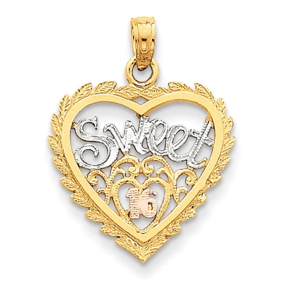 14k Two Gold Rhodium SWEET 16 In Heart Design Pendant