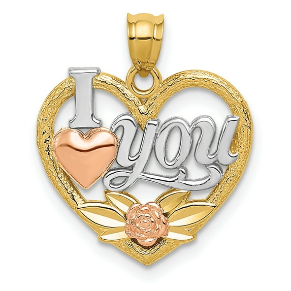 14k Two-tone and Rhodium I Love You Heart Pendant